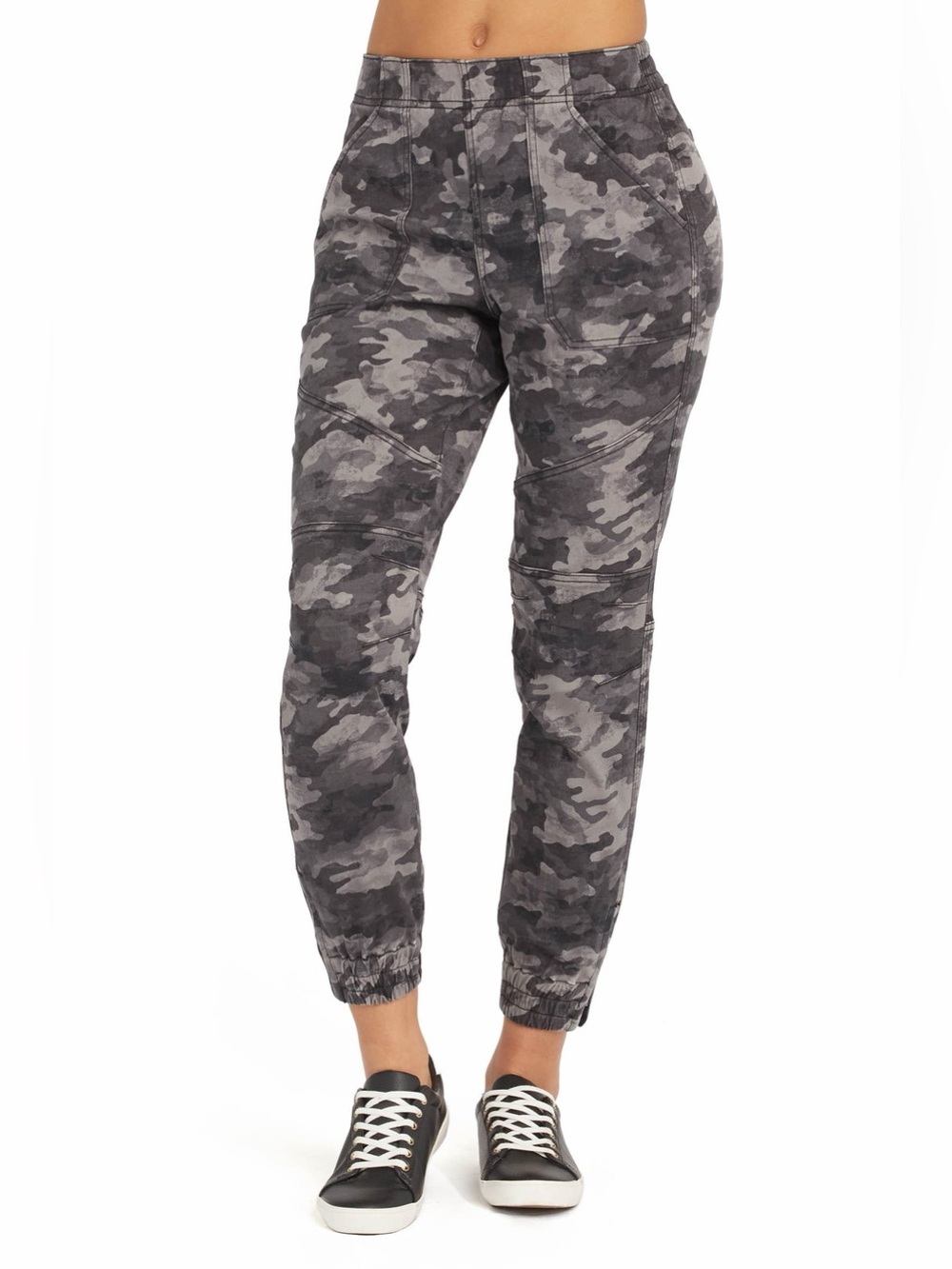 Spanx Stretch Twill Jogger Pants Grey Camo Print Size Medium